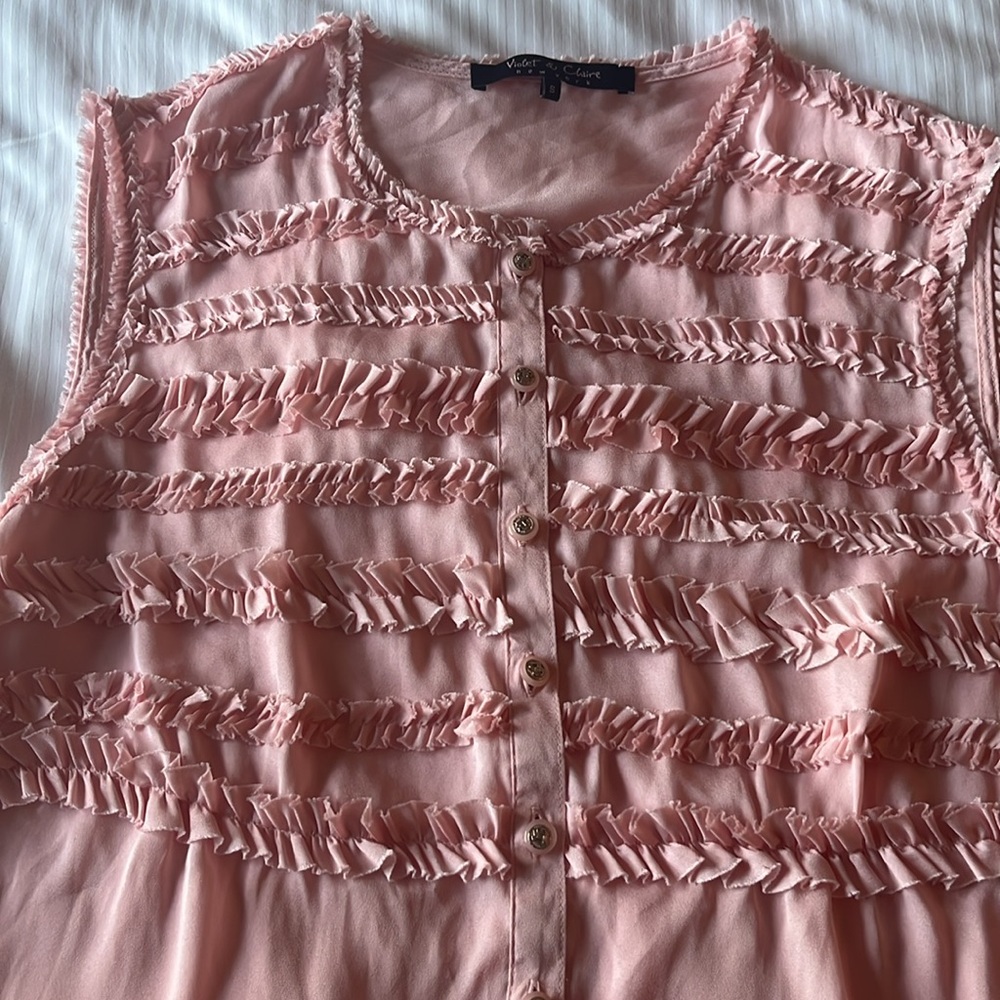 Velvet & Claire sheer blouse tiny ruffles coquette pink small - Picture 2 of 9